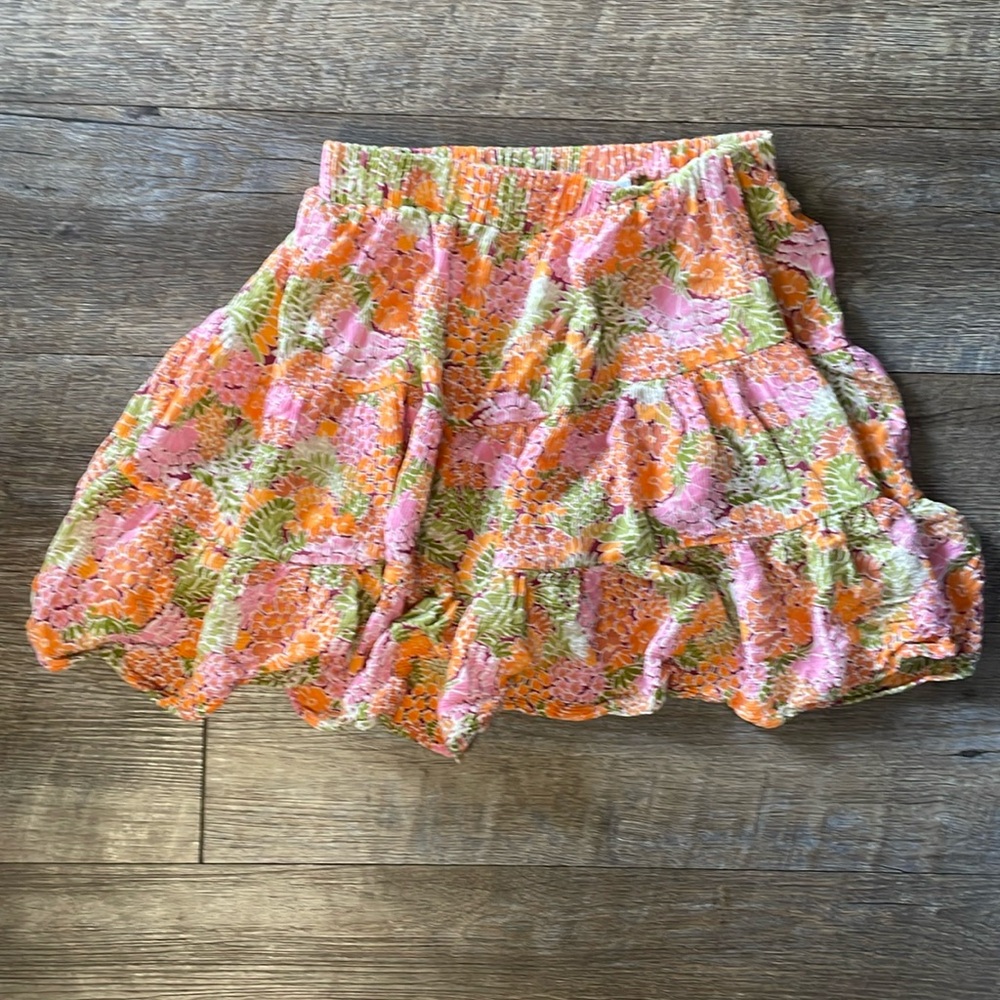 Sky to moon floral ruffle mini skirt